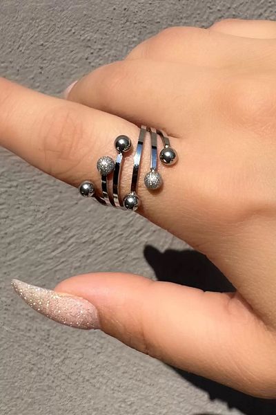 Vitastyle Silver Color Dorica Topcuk Detailed Adjustable Steel Ring
