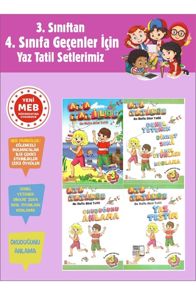 Ata Yayıncılık 3.Sınıftan 4.Sınıfa Geçenler İçin Ata Tatilde Seti (4 Kitap)(E...