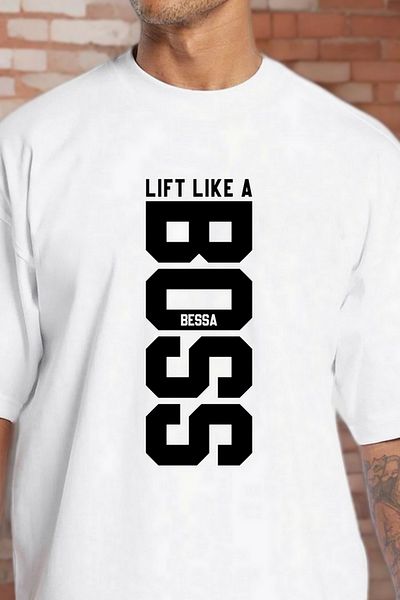 BESSA Ανδρικό μπλουζάκι Lift Like Printed White Oversize Crew Neck Cotton Athlete