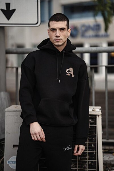 HYPERS Gothic Printed Black Oversize Hooded Sweatshirt