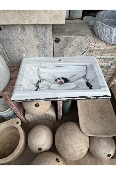 Polen Stone Panda Mermer Tezgah Üstü Lavabo – 70x40 cm Doğal Taş Özel Tasarım