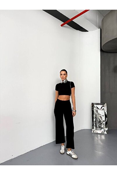 sportiness Modal Fabric Suit with Chima Detail Crop Tracksuit Suit