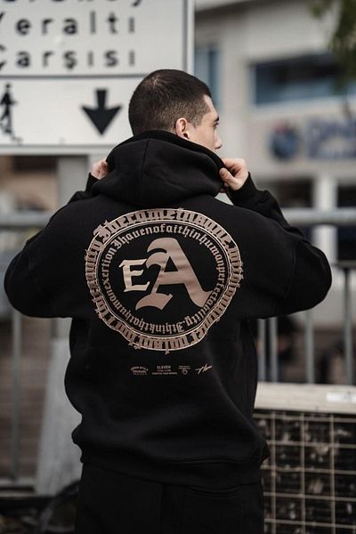 HYPERS Gothic Printed Black Oversize Hooded Sweatshirt