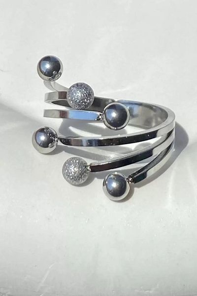 Vitastyle Silver Color Dorica Topcuk Detailed Adjustable Steel Ring