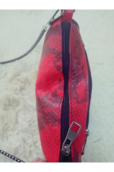 hoaryage Piele de vițel autentică, din materiale de primă clasă, geantă de umăr cu lanț din piele de vacă imprimată special