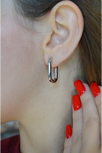 Sacce Scarves&Accessories Bombeli Oval Halka Küpe Gümüş Rengi