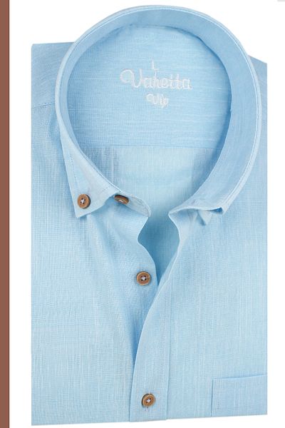 Varetta Men's Caroline Blue Long Sleeve Linen Effect Pocket Cotton Shirt