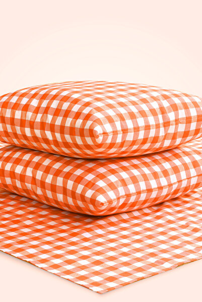 AfgTech Piknik Seti 170x170cm Piti Kareli Piknik Örtüsü, 40x40cm 2 Adet Minder Turuncu