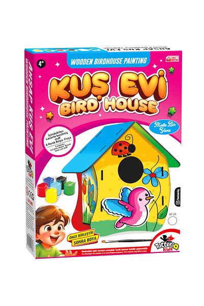 TOTTERİQ Wooden Bird House Painting Activity Set (6 Colors Paint -Brush)