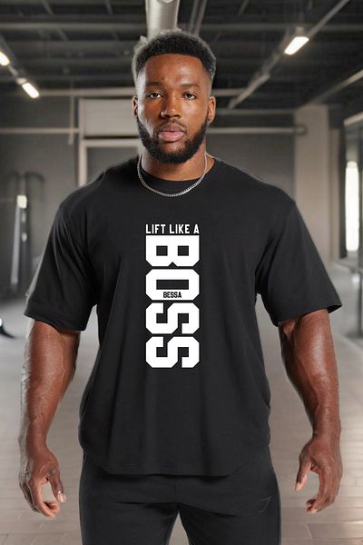BESSA Ανδρικό μπλουζάκι Lift Like Printed Μαύρο Oversize Crew Neck Cotton Athlete T-shirt