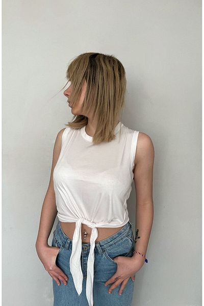 SERBA Viscose Fabric Lace-Up Front Detailed Strappy Blouse