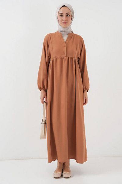 modaserdem Long Hijab Dress 2525 - Tan