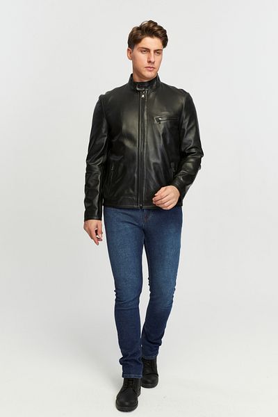 KENT River Men's Genuine Leather Black Judge Collar Leather Jacket