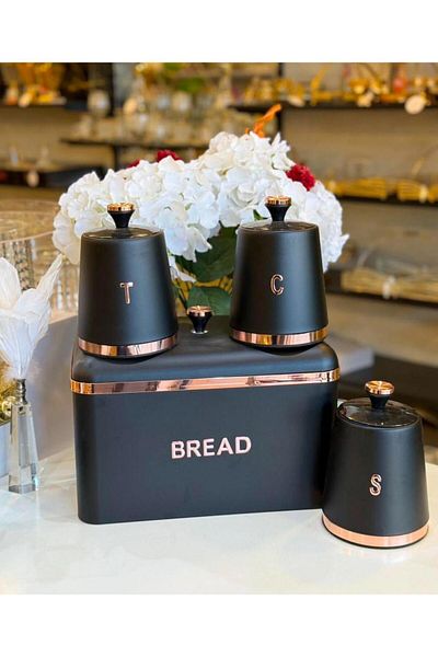 Onedekor Black 4Pcs Dustin Storage Container & Bread Box Set