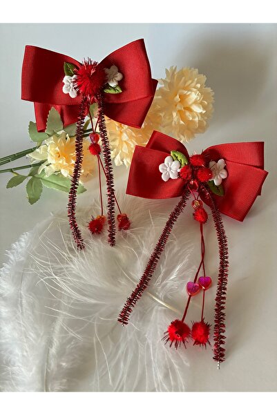 Nevgiss Aksesuar Pair with Buckle Flowers and Pompom Elastic Ribbon Stones
