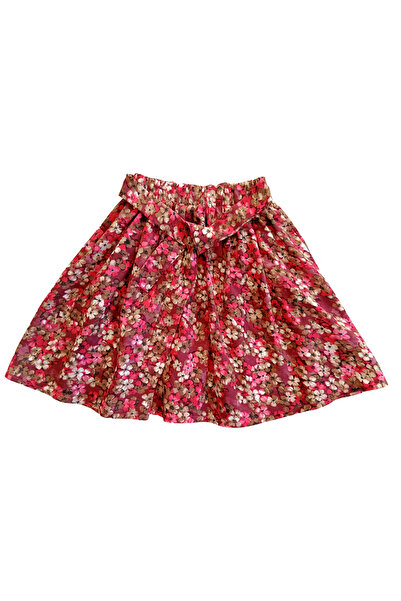 MODA59 Ribbed Ecru Color Modal Cotton Crop and Viscose Floral Skirt Set
