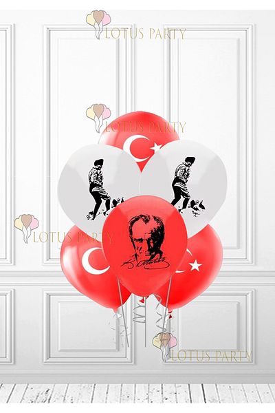 LOTUS PARTY 23 April - 10 November School Ornaments - Ataturk Printed Balloon 6 Pieces