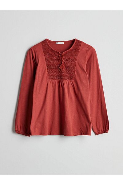 LC Waikiki Lcw Grace Women's Blouse with Lace-Up Collar Embroidery