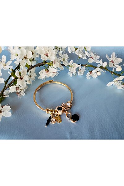 stainless steell 316L Çelik Charmlı Gold Bileklik