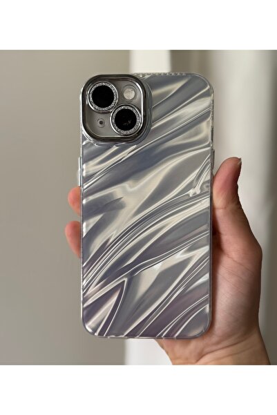 FİŞNEİLETİŞİM حافظة فضية اللون متوافقة مع هاتف iPhone 13 مع واقي عدسة فضي