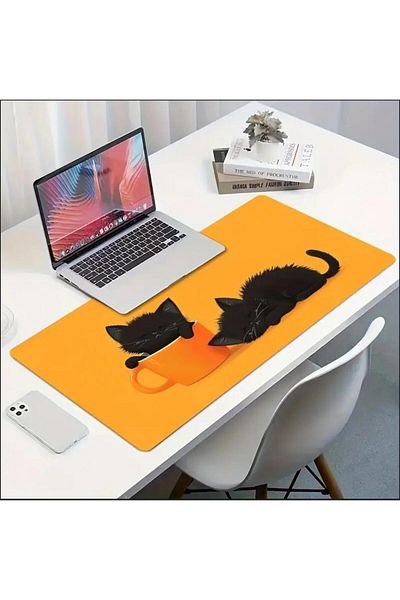 sgeteknoloji 70X30 cm Naughty Cat in a Cup Themed Non-Slip Base Speed Surface Gamer Mouse Pad Gaming