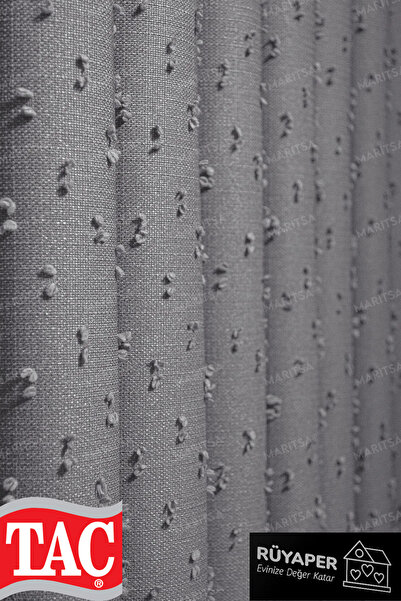 Taç Bohemian Gray Dream Linen Series Pompom Pattern Tight Pleat Single Wing