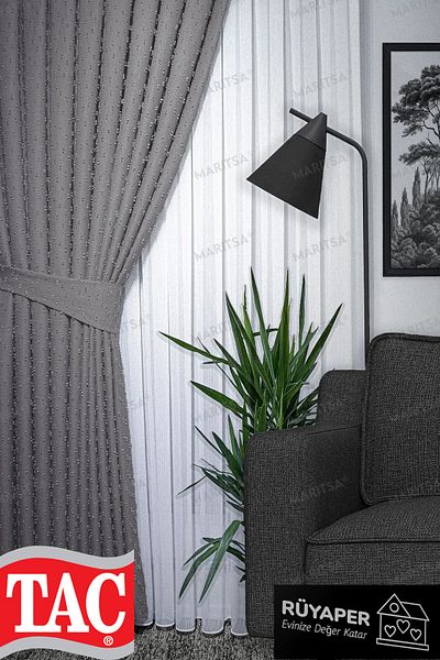 Taç Bohemian Gray Dream Linen Series Pompom Pattern Tight Pleat Single Wing
