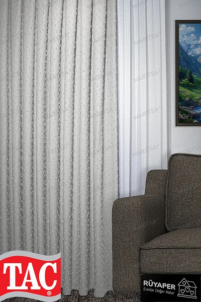Taç Dream Linen Series Grammage Pompom Pattern Stone Color Background Curtain Frequent Pleat Single Wing