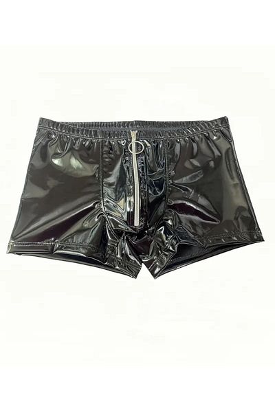 NYC GİYİM TEKSTİL Patent Leather Men's Fantasy Boxer Night, Party, Show, Party, Disco with Zipper Closure