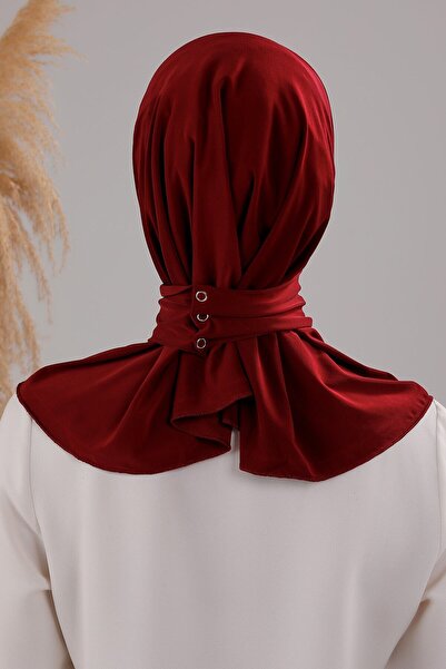 Melodi Scarf Kadın Tesettür Pratik Çıtçıtlı Sandy Fular Hazır Spor Şal Bordo