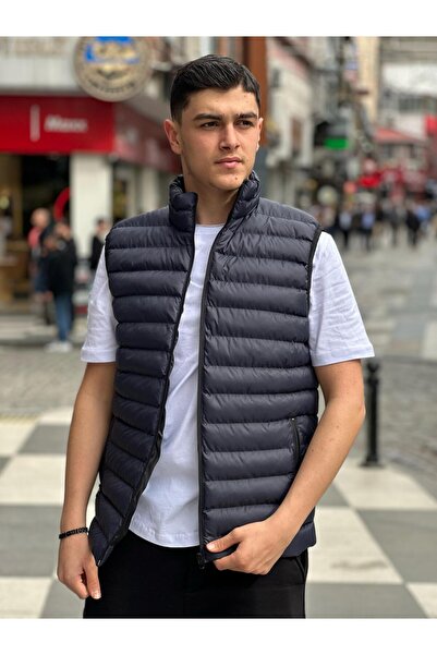 albay outdoor Темно-синій жилет надувний з водонепроникним коміром-стійкою та застібкою-блискавкою з правильним кроєм