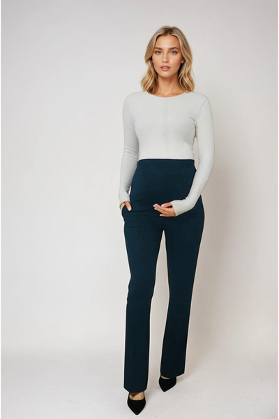 MODA Hamile Giyim Bel Ayarlanabilir İspanyol Paça Kumaş Pantolon