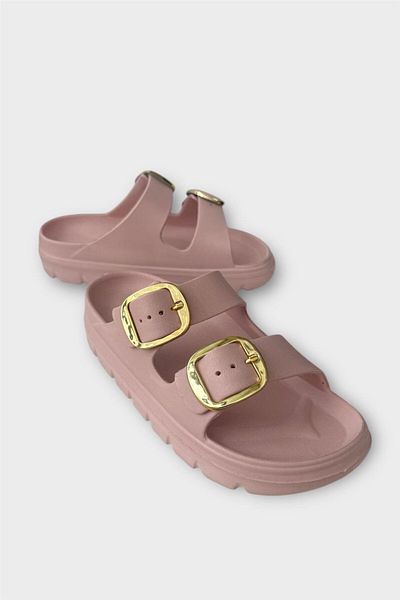 Liger Stylish Women's Slippers with High Sole Buckle Pudra