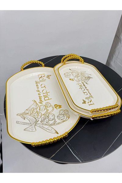 Living 3-piece rectangular tabasi set, beige with gold handles