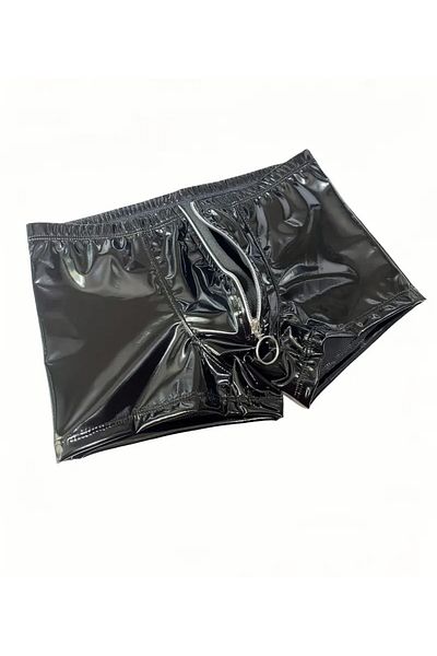 NYC GİYİM TEKSTİL Patent Leather Men's Fantasy Boxer Night, Party, Show, Party, Disco with Zipper Closure