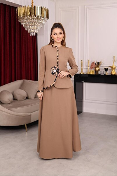 MAY MARA FEMEIE CU JACHETĂ ȘI FUSTĂ CU GARNIȚĂ DE LEOPARD CREP SET 2 PIECE