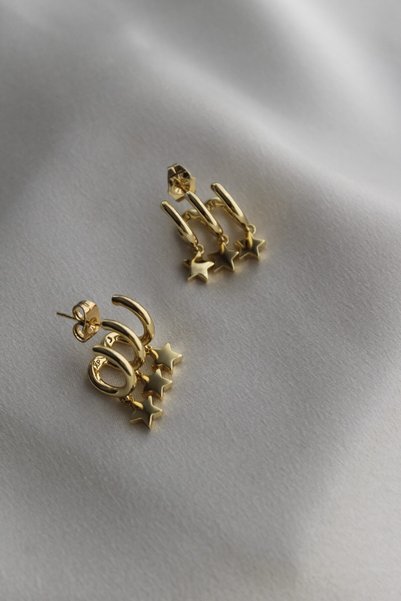 Nenya Vip Steel Triple Look Plain Star Earrings