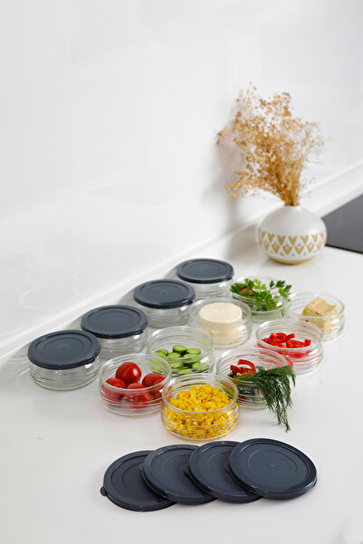 ZURİ DESİGN Set of 12 Premium Storage Containers 410 Cc | Glass Storage Container with Gray Plastic Lid, Airtight