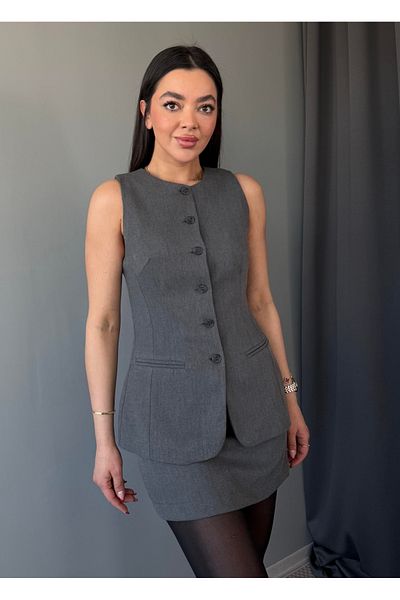My Blog Gray Profit Vest Skirt Set - 902128
