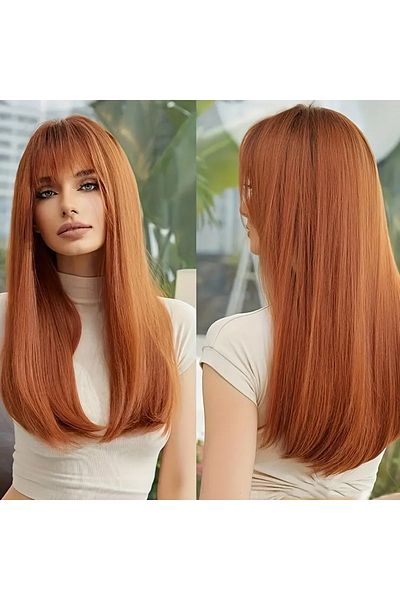 Zeysum Copper Straight Snap Hair Hairpiece Toupee Hair 60 cm 120Gr Heat Resistant Half Moon