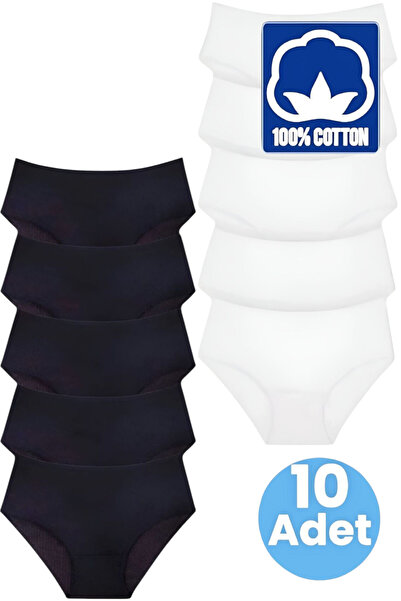 Tezzgelsin Chiloți Bato cu nervuri pentru femei, 10 bucăți, 100% bumbac, talie înaltă, chiloți pentru femei, 10 bucăți