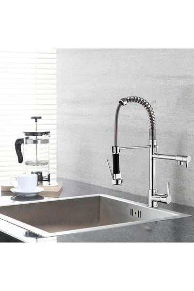 HESANIT Deck Mounted Kitchen Mixer with Sprayer Stainless Steel Brushed