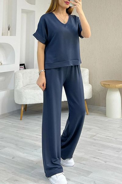 sportiness Soft Texture Modal Fabric Relaxed Cut V-Neck Tracksuit Set