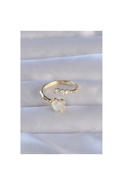 Skygo Brass Gold Color Zircon Stone Pearlescent Heart Model Adjustable Ring - Tj-Byk3233