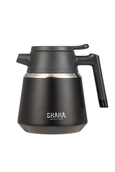 SHAHA قارورة من الفولاذ المقاوم للصدأ سعة 1.3 لتر مزخرفة باللون الأسود