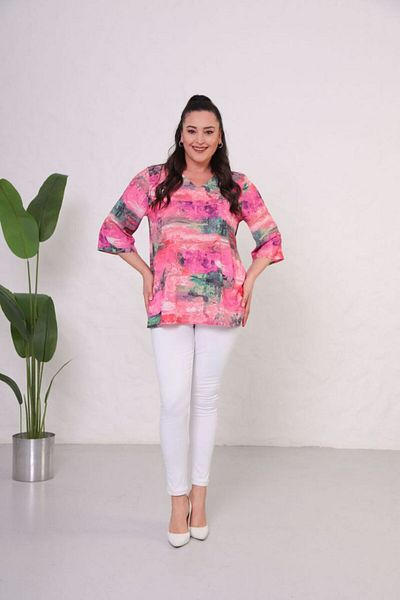 Mezure Patterned Colorful Stone Embroidered Crepe Blouse