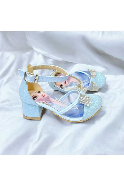 pediashoes Сини прозрачни вечерни обувки на ток за момиче