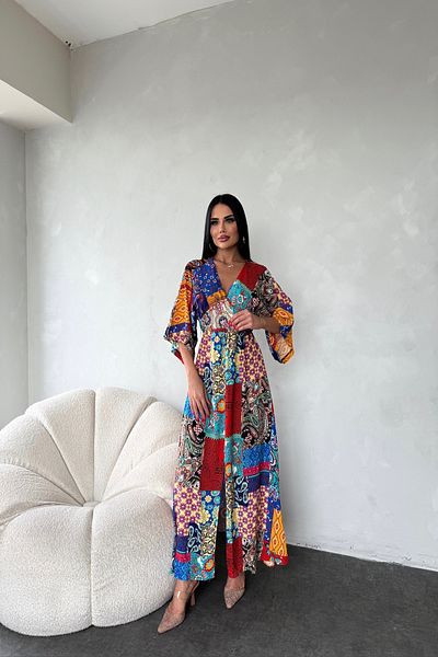 LİLA İSTANBUL Rochie de vară cu guler dublu cu imprimeu etnic