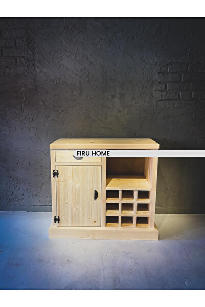 FIRU HOME Rustik Ahşap Şaraplık Büfe Doğal Ahşap Bar Dolabı, Şarap Saklama, 9...