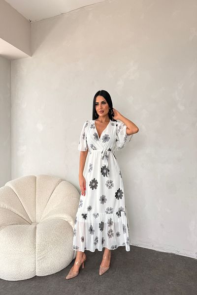 LİLA İSTANBUL Rochie de vară cu guler dublu cu imprimeu cu margarete